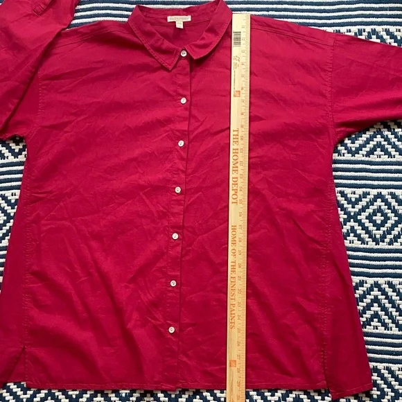 Eileen Fisher Pink Organic Cotton Twill Classic Collar Button Down Shirt Size L - Picture 7 of 12